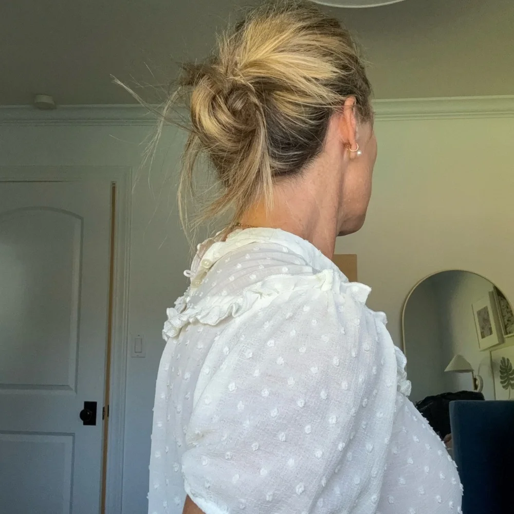 Anthropologie Cream Swiss Dot Ruffle Yoke Blouse